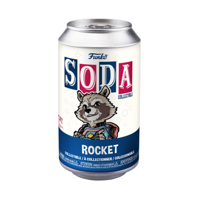 Lata Funko Soda Collectible Rocket com imagem de guaxinim em traje