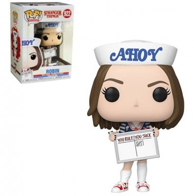 Figura Funko Pop Robin Stranger Things com boné AHOY e quadro com texto
