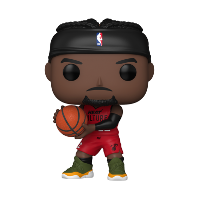 Figura de vinil de jogador de basquetebol com uniforme vermelho e bola laranja