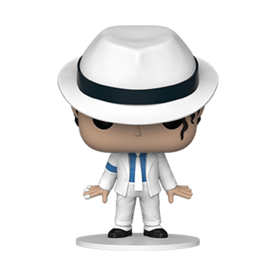Figura Funko Pop com fato branco, camisa azul, sapatos pretos e chapéu branco.