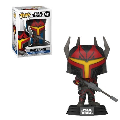 Figura Funko Pop! Gar Saxon Star Wars com capacete vermelho e amarelo e rifle cinza