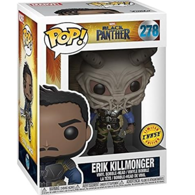 Figura Funko Pop! Erik Killmonger Black Panther nº 278 com máscara de caveira cinzenta