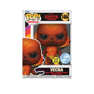 Figura Funko Pop Vecna Stranger Things laranja e vermelho na caixa