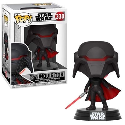 Figura Funko Pop! Second Sister Inquisitor Star Wars com sabre de luz vermelho e capa vermelha.
