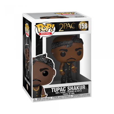Figura Funko Pop! Rocks de Tupac Shakur em caixa.