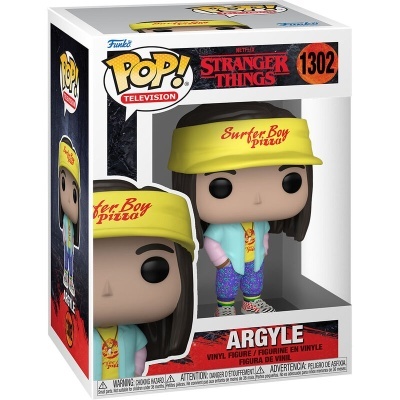 Figura Funko Pop! Argyle de Stranger Things com boné amarelo e roupa colorida em caixa nº 1302