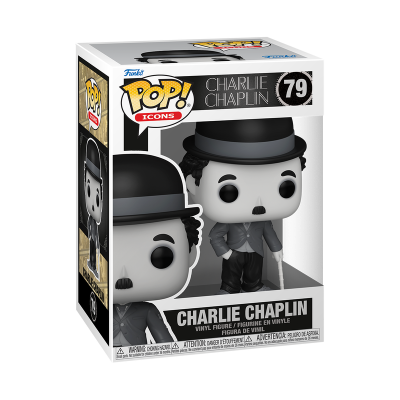Funko Pop! vinil de Charlie Chaplin na embalagem
