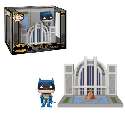 Figura Funko Pop Batman com cenário Hall of Justice em embalagem
