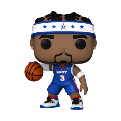 Figura Funko Pop jogador de basquetebol com uniforme azul e bola