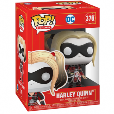 Figurinha Pop! Heroes da Harley Quinn em caixa vermelha com número 376