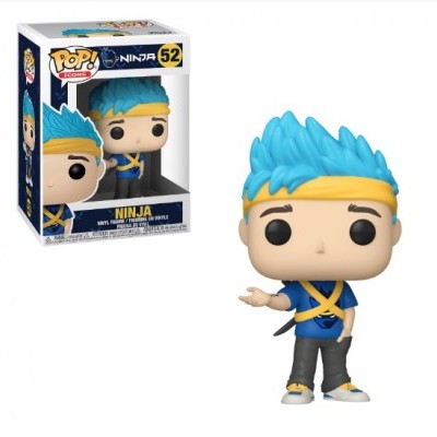 Boneco Funko Pop Ninja com cabelo azul e fita amarela
