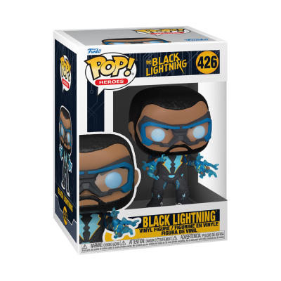 Figura de vinil Black Lightning Pop! Heroes na caixa