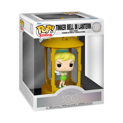 Funko Pop Deluxe Tinker Bell dentro de candeeiro amarelo em embalagem