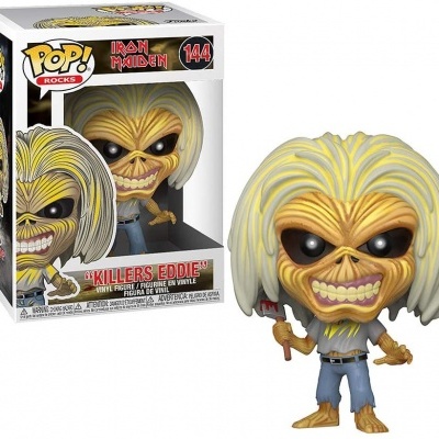 Funko Pop! Rocks Killers Eddie Iron Maiden em vinil com machado e cabelo amarelo e branco