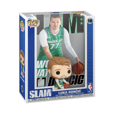 Figura Funko Pop! de Luka Dončić com uniforme verde e branco de basquetebol na caixa