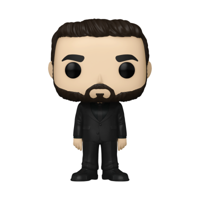 Figura Funko Pop com fato preto e cabelo castanho escuro