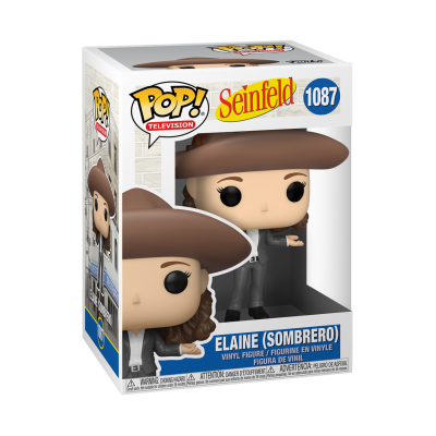 Figura vinil Funko Pop Elaine Seinfeld com chapéu castanho na embalagem.