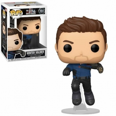 Funko Pop Winter Soldier figura vinil em pose dinâmica com fato azul e preto