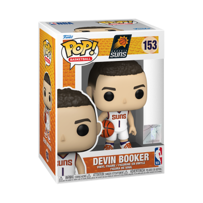 Funko Pop! Devin Booker de basquetebol dos Phoenix Suns em caixa.
