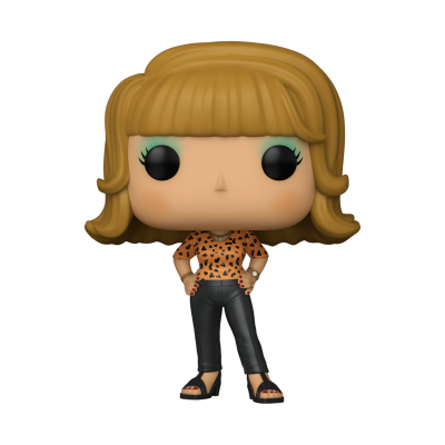 Figura Funko Pop com roupa laranja e preta e cabelo castanho claro