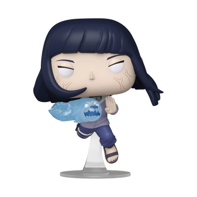 Figura estilo Funko Pop de personagem com cabelo preto e olhos brancos a realizar ataque de chuva azul