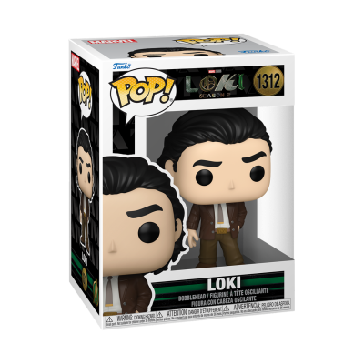 Funko Pop vinil Loki com casaco castanho em caixa