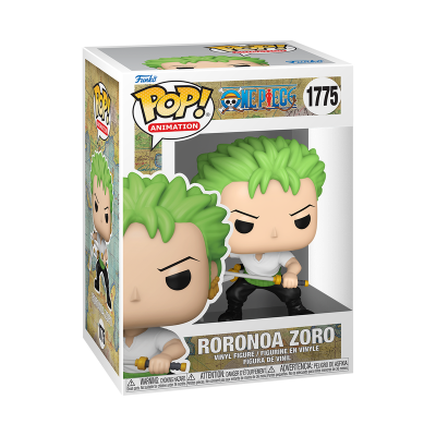 Funko Pop! Roronoa Zoro One Piece com cabelo verde e três espadas