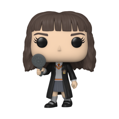 Figura Funko Pop Hermione Granger com roupa de Hogwarts e lupa
