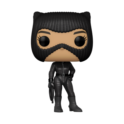 Figura Funko Pop de personagem com fato preto e máscara tricotada