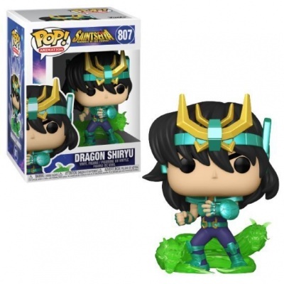 Figura Funko Pop! Dragon Shiryu com armadura verde e azul e base verde translúcida