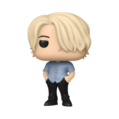 Figura Funko Pop de personagem loiro com camisa azul e calças pretas