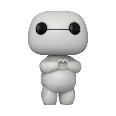 Figura vinil Funko Pop branca olhos pretos mãos em coração sobre fundo branco