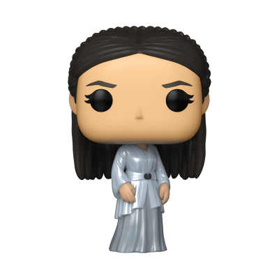 Figura Funko Pop feminina com vestido prateado e cabelo preto