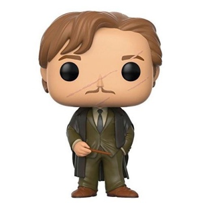 Figura Funko Pop de personagem masculino com fato verde-oliva e varinha.