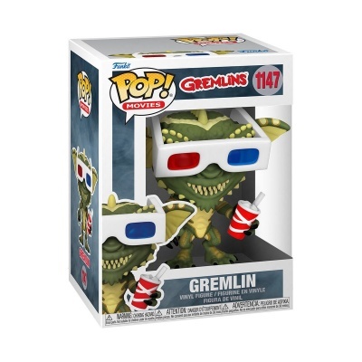 Boneco de vinil Gremlin com óculos 3D e copo em caixa POP! Movies