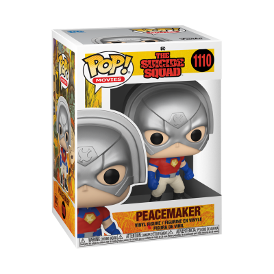 Figura Pop! Movies de Peacemaker com capacete prateado e fato colorido