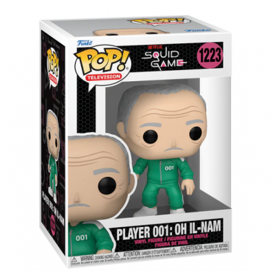 Funko Pop! Player 001: Oh Il-Nam da Netflix Squid Game, em caixa branca com janelas transparentes