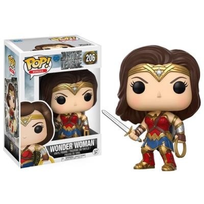 Figura Funko Pop Wonder Woman nº 206 com espada e laço, em embalagem