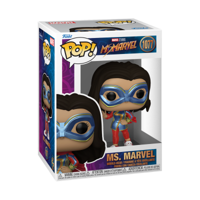 Figura Funko Pop! Ms. Marvel em caixa com capa visível e cores vibrantes