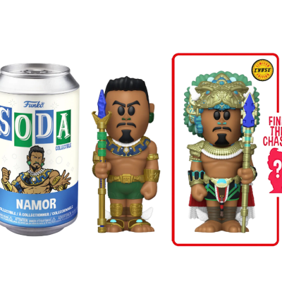 Figura colecionável Funko Soda Namor padrão e versão rara com lata branca com texto Funko SODA NAMOR
