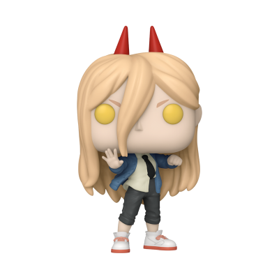 Figura Funko Pop loira com chifres vermelhos e roupa casual.