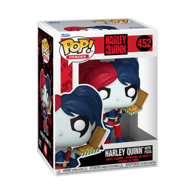 Boneco Funko Pop! Harley Quinn com pizza em embalagem