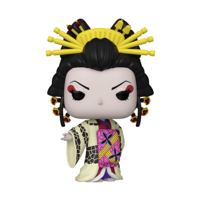 Funko Pop personagem feminina com vestido tradicional colorido e acessórios de cabelo amarelos