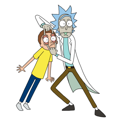 Figuras de desenhos animados de dois personagens, um com bata branca e outro com t-shirt amarela