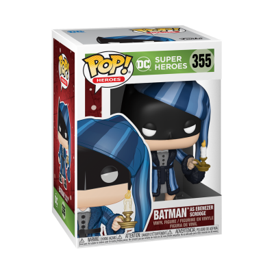 Figura Funko Pop! Batman nº 355 vestindo pijama azul e preto segurando vela acesa