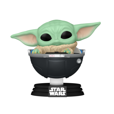 Figura Funko Pop de Baby Yoda na nave espacial com base Star Wars