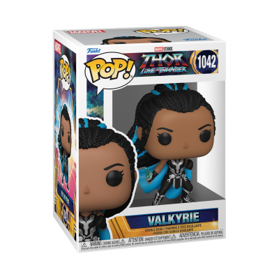 Figura Funko Pop da Valkyrie do Thor: Love and Thunder na embalagem