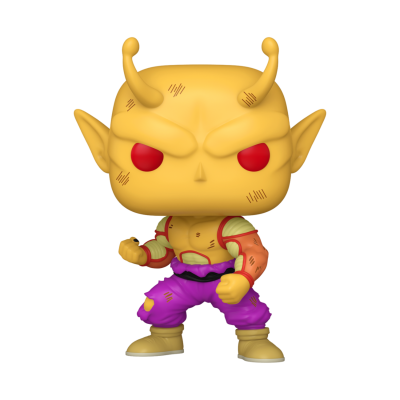Figura Funko Pop personagem amarelo com antenas e roupa roxa