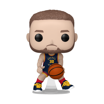 Figura Funko Pop jogador de basquetebol com uniforme azul número 30 e bola laranja