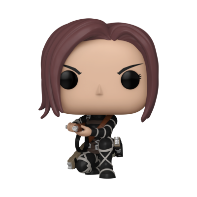 Figura Funko Pop personagem feminina com fato tático preto e cabelo castanho
